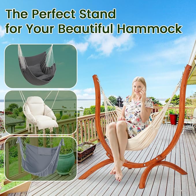 Premium Wooden Hammock Stand only, Sun Protection & Rain Resistant, Heavy Duty - Image 3
