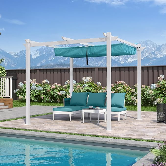 PURPLE LEAF 10' x 10' Outdoor Aluminum Pergola White Heavy-Duty Retractable - Image 2