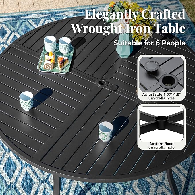 7 Pieces Outdoor Patio Dining Set, Wicker Patio Table and Chairs Set of 6 - Image 5