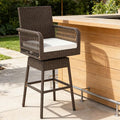 COSTWAY Outdoor Wicker Bar Stools, Armrest and Backrest, Patio Bar Height Chairs by COSTWAY