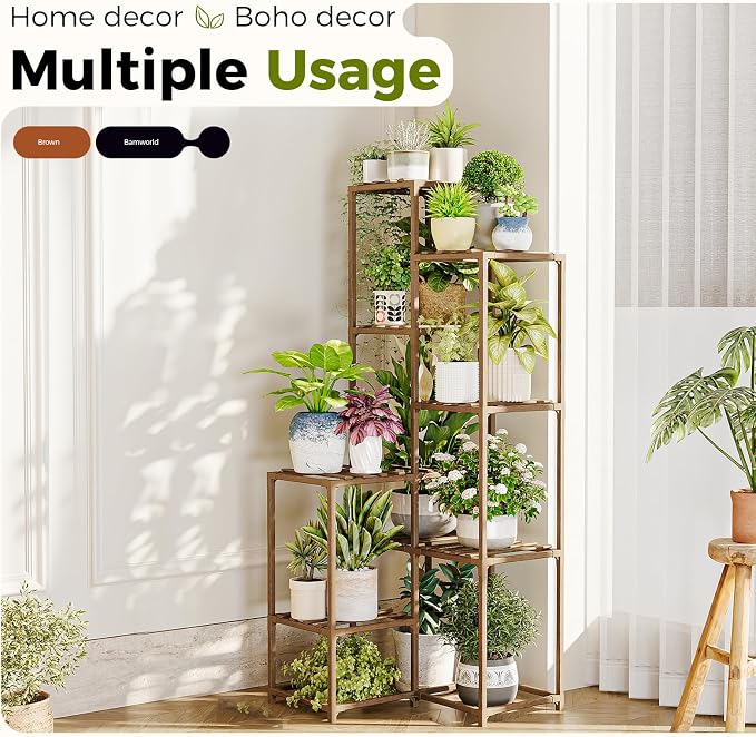 Bamworld Plant Stand Indoor Outdoor Corner Plant Shelf 54.7" Tall Plant Table - Image 5