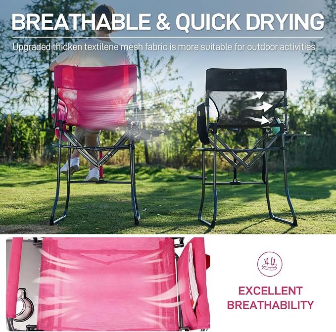 EVER ADVANCED Portable 30.7" Seat Height Tall Folding Camping Chair Directors - Image 4