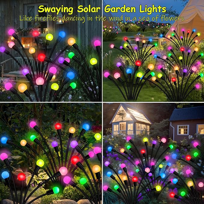 Kohlrabi Solar Garden Lights Outdoor, 6 Pack 60 LED Solar Firefly Lights - Image 4