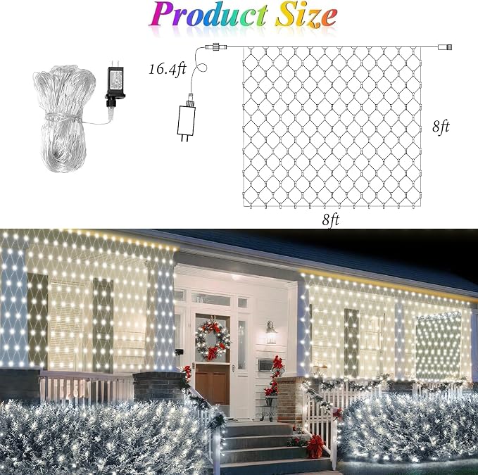 8ft x 8ft Net Lights, 180LED Gazebo Lights Outdoor 8 Modes Timer, Waterproof - Image 7