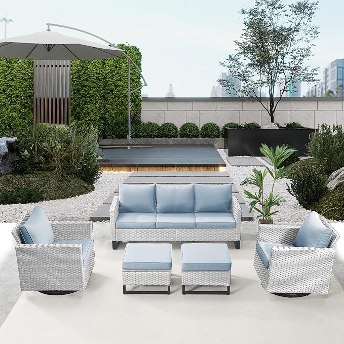 Belord Wicker Patio Furniture 5 Piece Outdoor Sofa Set, Oversize Outdoor Swivel - Image 3