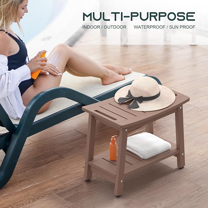Shower Bench for Inside Shower, Teak Brown HDPE Shower Stool Waterproof - Image 7
