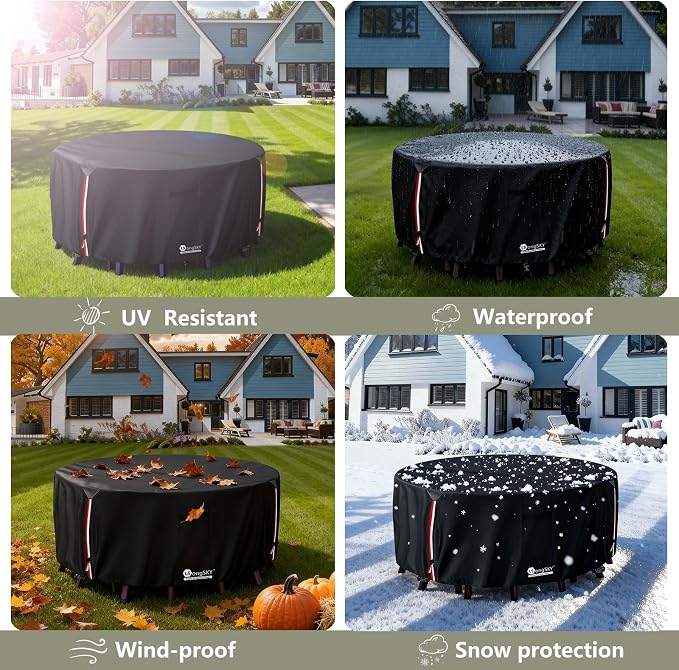 Round Patio Furniture Covers, 600D Heavy Duty Waterproof Outdoor Furniture Cover - Image 9