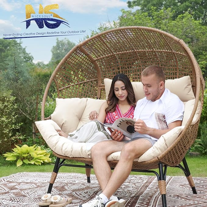 NICESOUL® Double Egg Chair Indoor Outdoor Stationary Oversized Thicken Padded - Image 2
