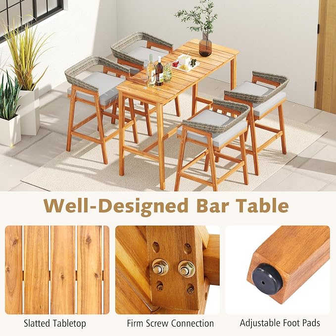 Tangkula Patio Bar Table, 54” x 22” Acacia Wood Counter Height Table - Image 6
