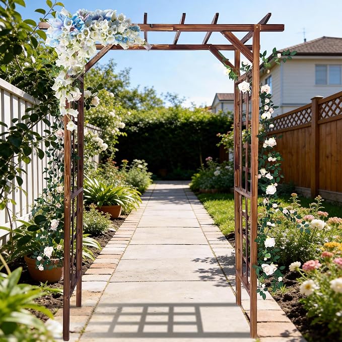 85 in Wooden Garden Arbor, Solid Fir Wood Trellis - Image 6