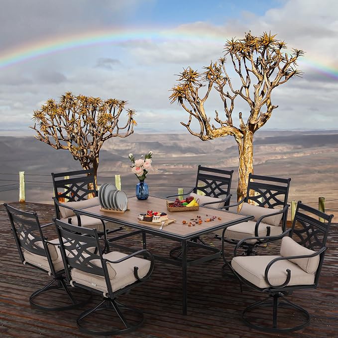PHI VILLA Patio Dining Set for 6, Metal Patio Furniture for Outdoor Kitchen - Image 9