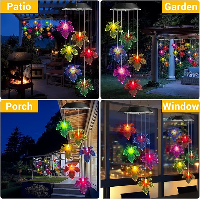Toodour Solar Wind Chimes, Color Changing Maple Leaf Wind Chime, LED Mobile - Image 6