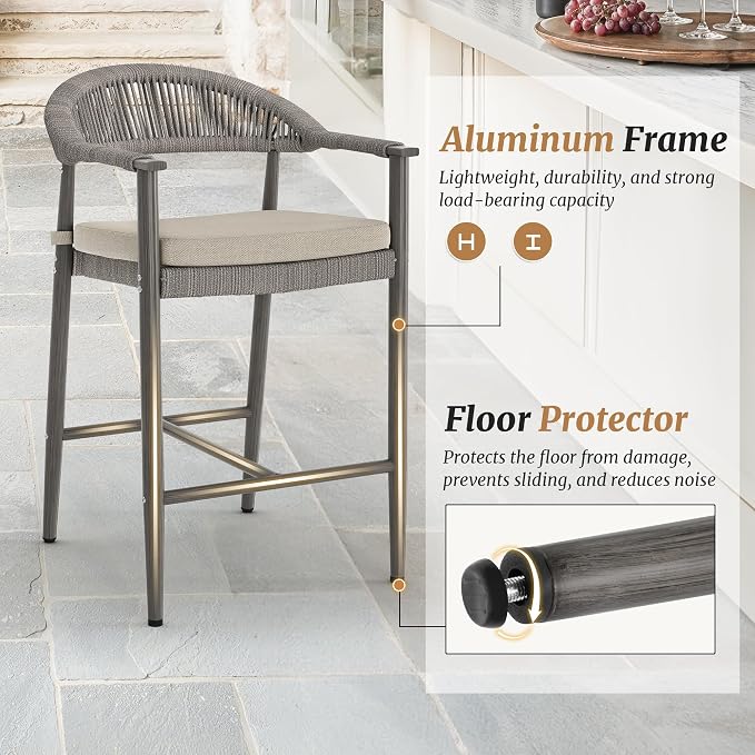 Bar Stools Set of 2, 24.8'' Aluminum Outdoor Bar Stool - Image 5