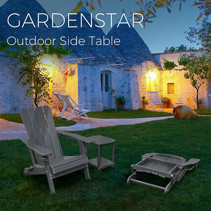 Adirondack Square Outdoor Side Table, 2-Tier Storage Patio Side Table, HDPE End - Image 2