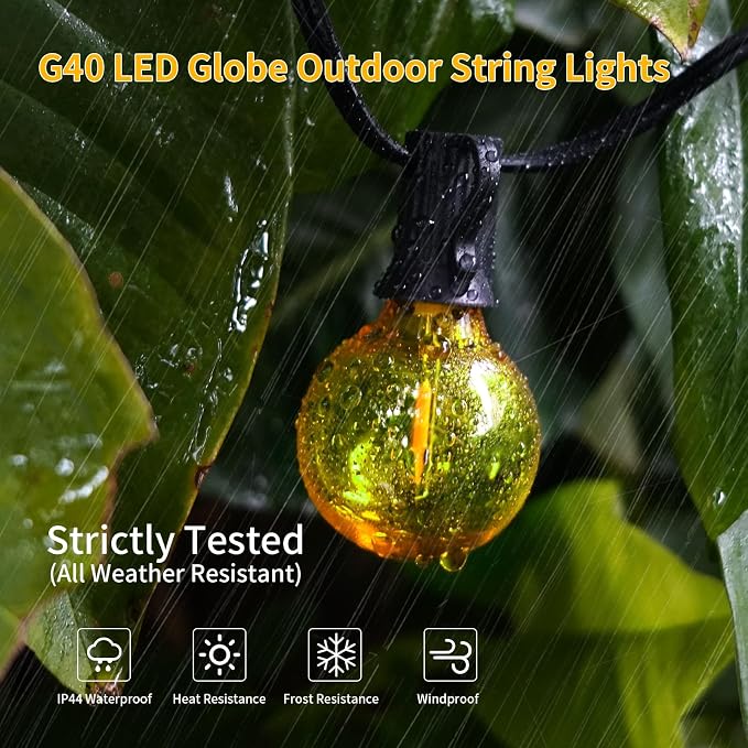 40FT LED Outdoor String Lights Waterproof, G40 LED Globe Outdoor Lighting - Image 2