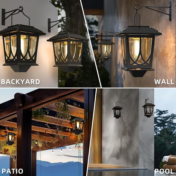 Solar Lanterns Outdoor Waterproof 2 Pack, Glass Auto On/Off LED Hanging Solar - Image 7
