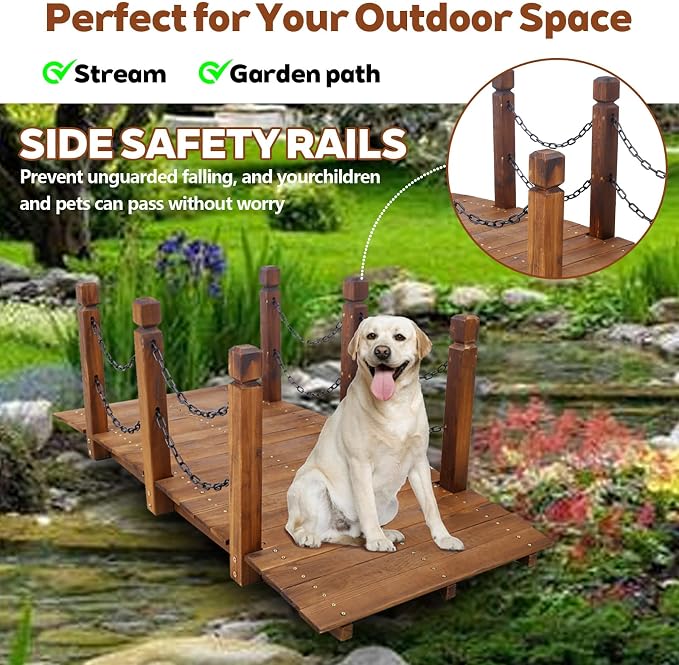 Wooden Garden Bridges for Outdoors 5ft, Garden Bridge for Backyard Yard Patio - Image 7