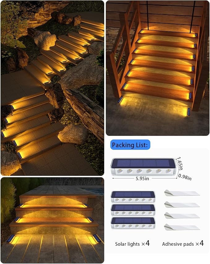 Solar Step Lights for Outside, 4 Pack Solar Stair Lights Outdoor Waterproof - Image 6