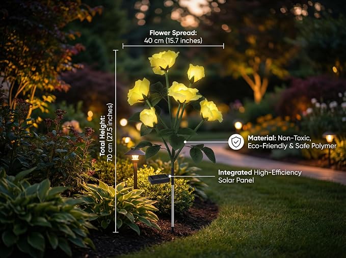 Solar Rose Lights Outdoor, 2 Pack Waterproof Color Changing LED Flower Lights - Image 4