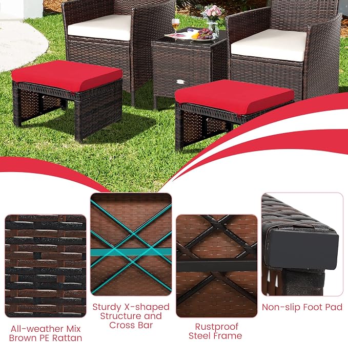 Nightcore 2-Piece Outdoor Wicker Ottomans, Outdoor Foot Rest Seat - Image 6