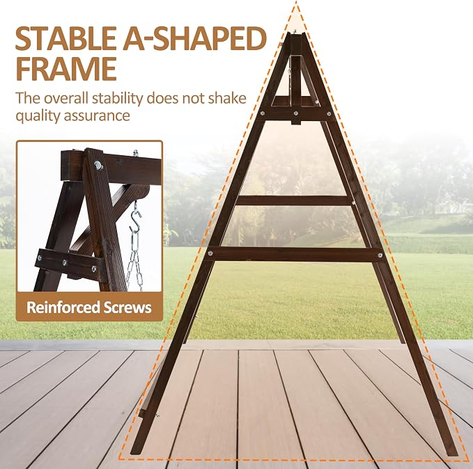 Finnhomy Outdoor 880 LBS Porch Swing Frame, Stable A-Frame Wooden Swing Stand - Image 7