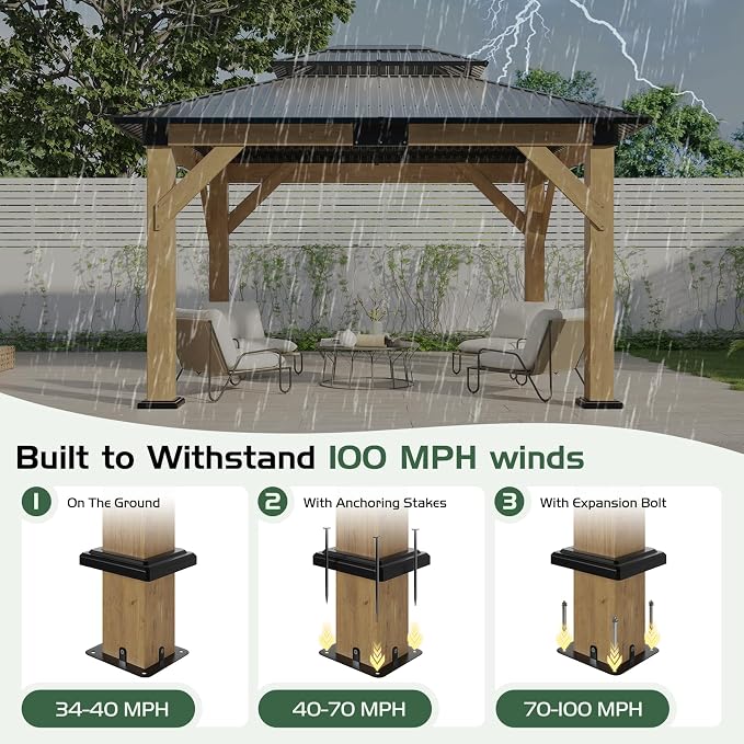 AMERLIFE 10x12 Wood Gazebo, Hardtop Gazebo - Image 3