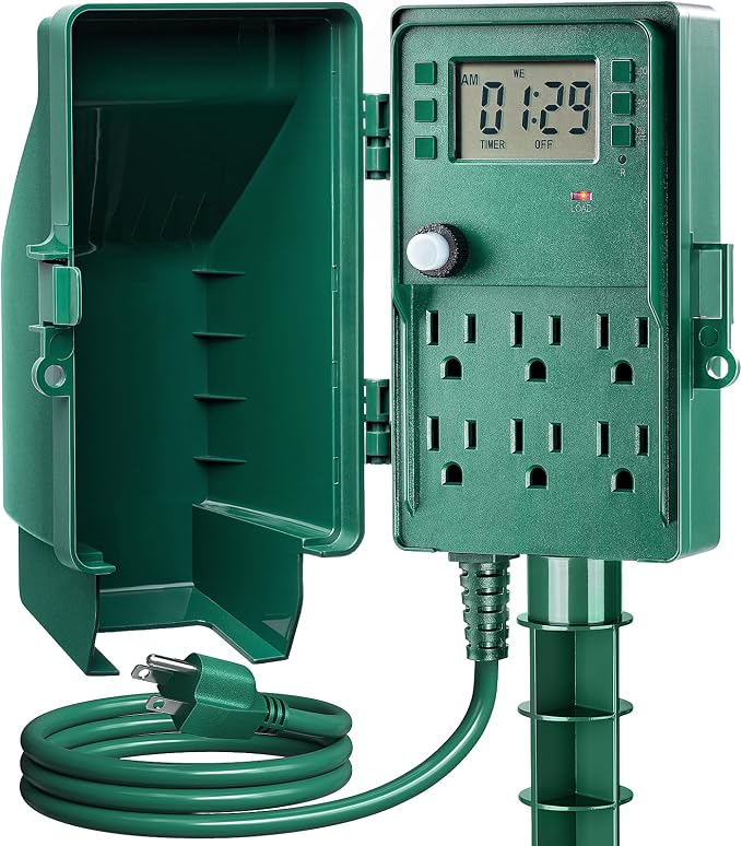 SURAIELEC Outdoor Power Stake, 7-Day Programmable Digital Timer, Power Strip by SURAIELEC