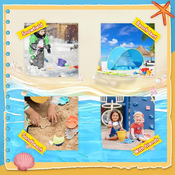 Monobeach Baby Beach Tent with Beach Sand Toys Pop Up Portable Shade Pool - Image 4