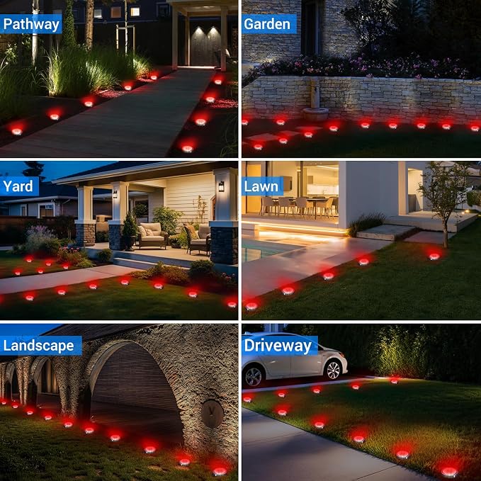 Peasur Mini Solar Ground Lights Outdoor, 8 Pack Flat Solar Powered Disc Lights - Image 6