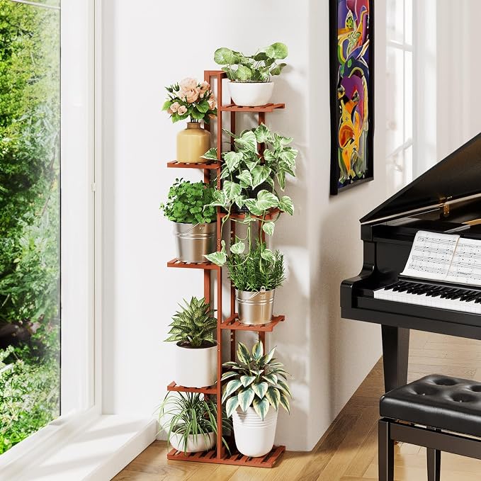 ROSSNY 55 Inch Tall Plant Stand Indoor, 7 Tier 8 Potted Bamboo Plant Stands - Image 5