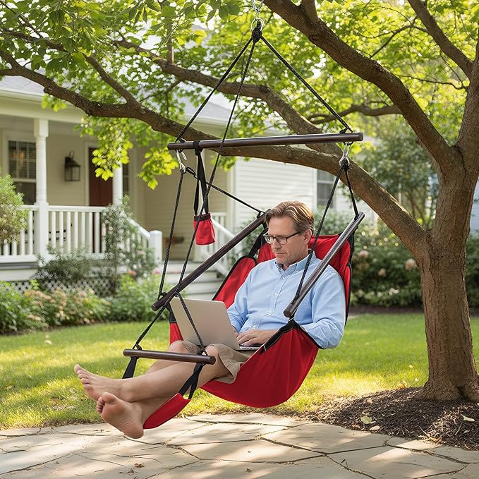 ONCLOUD Hammock Chair Hanging Swing Seat Air Deluxe Rope Through Beech Wood Bars - Image 8