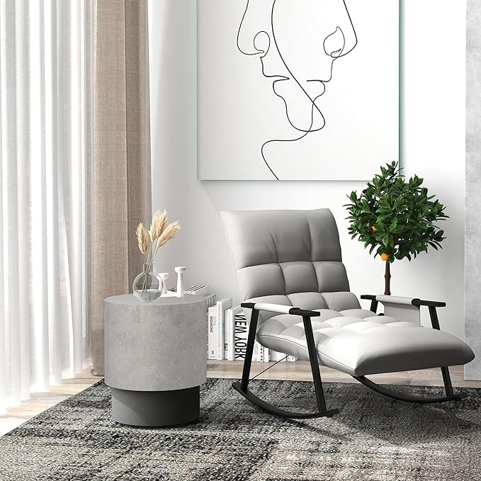 HOMCOM Concrete Finish End Table, Round Side Table - Image 2