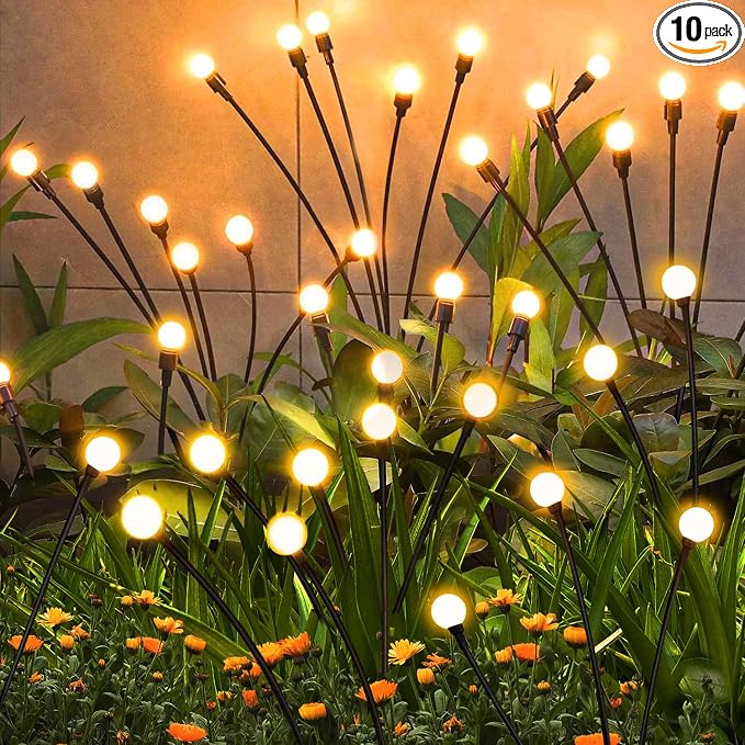 Solar Garden Lights Outdoor, 10 Pack 60 LED Solar Firefly Lights, Swaying by ZFNN