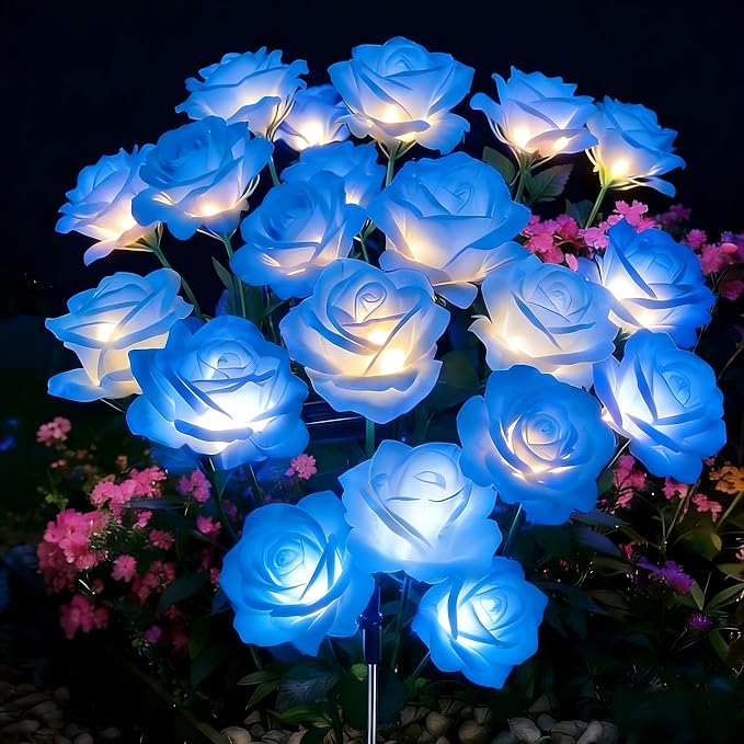 Solar Garden Rose Lights by FANCYPOP, 2 Pack Most Realistic 12 LED Flower Stake by Unknown