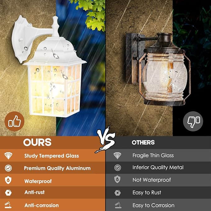 2-Pack Dusk to Dawn Outdoor Wall Light, Waterproof Exterior Wall Lantern - Image 4