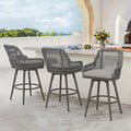Outdoor Bar Stools Set of 3, 360° Swivel Aluminum Rattan Bar Stool by COZYMAN