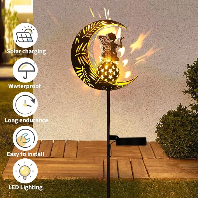 ZKLiLi Christmas Garden Solar Lights Pathway Stake Lights Moon Fairy - Image 3