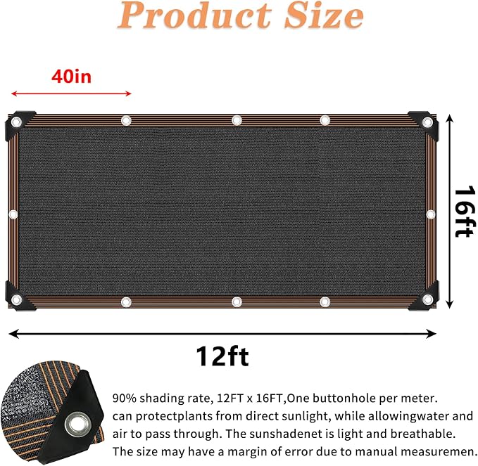 Black Shade Cloth, 90% Durable Mesh Tarp - Image 2