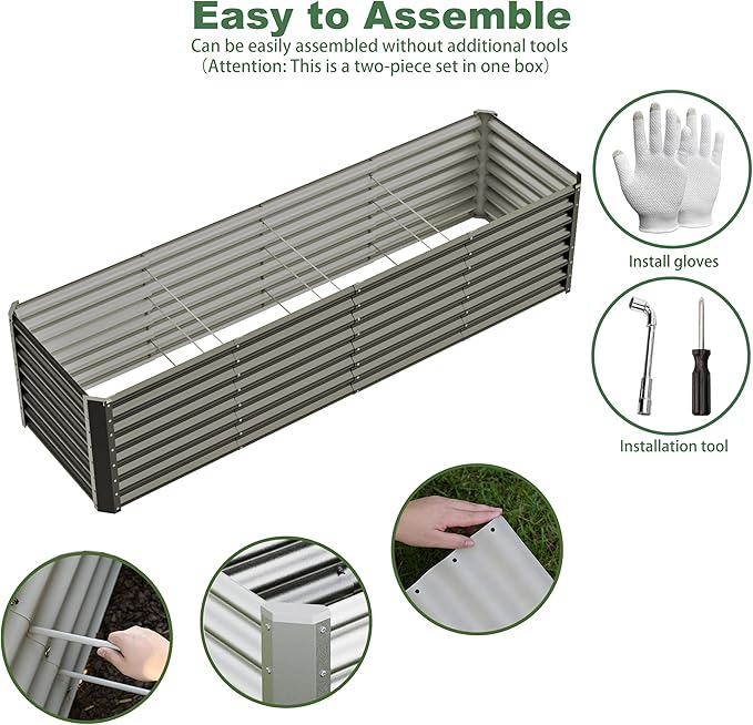 8x2x2ft Raised Garden Bed Kit, Galvanized Planter Garden Boxes Outdoor - Image 2