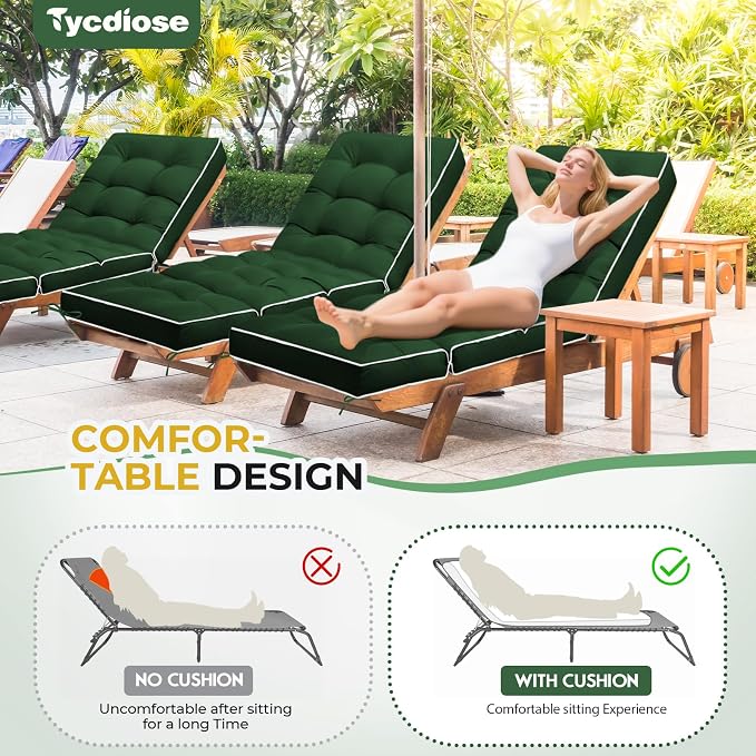 Outdoor Chaise Lounge Chair Cushion, Waterproof Non-Slip Patio Chaise Lounge - Image 4