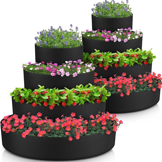 8 Pcs Plant Grow Bags 4 Tiered Strawberry Planter Tower Fabric Raised Garden by Unknown