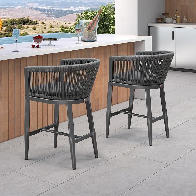 PURPLE LEAF Counter Height Bar Stools Set of 4 Rattan Bar Stools - Image 3