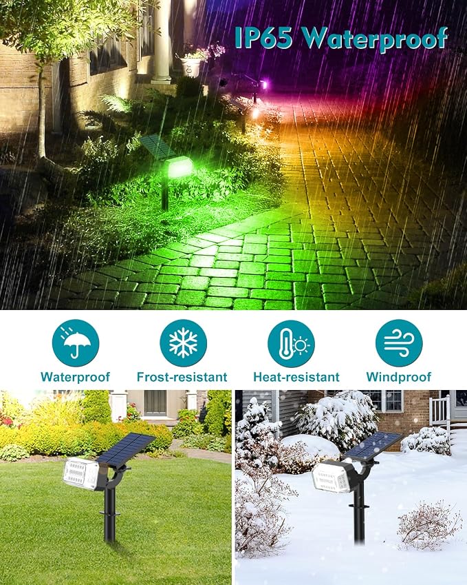 Solar Spot Lights Outdoor Waterproof IP65, RGB Christmas 7 Modes Color Changing - Image 6