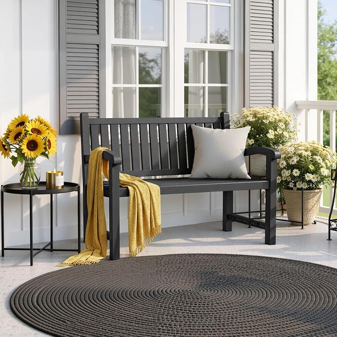 ROJIK Outdoor Bench Resin Patio Chairs Waterproof 2-Person Slatted Chairs - Image 2