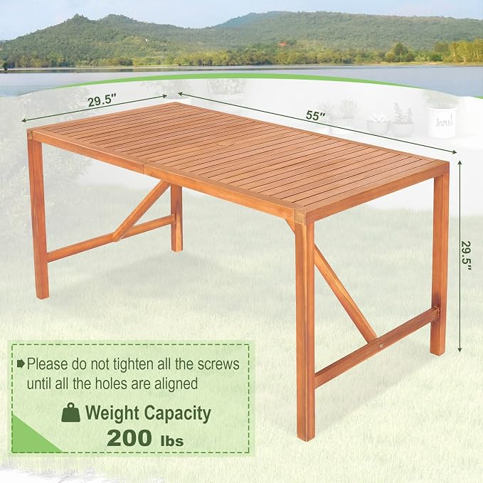 Tangkula 55" Acacia Wood Outdoor Dining Table - Image 3