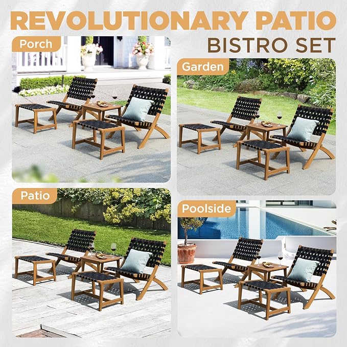 IDZO Foldable Reclining Design Heavy Duty 400lbs Capacity Patio Bistro Set 5 - Image 6