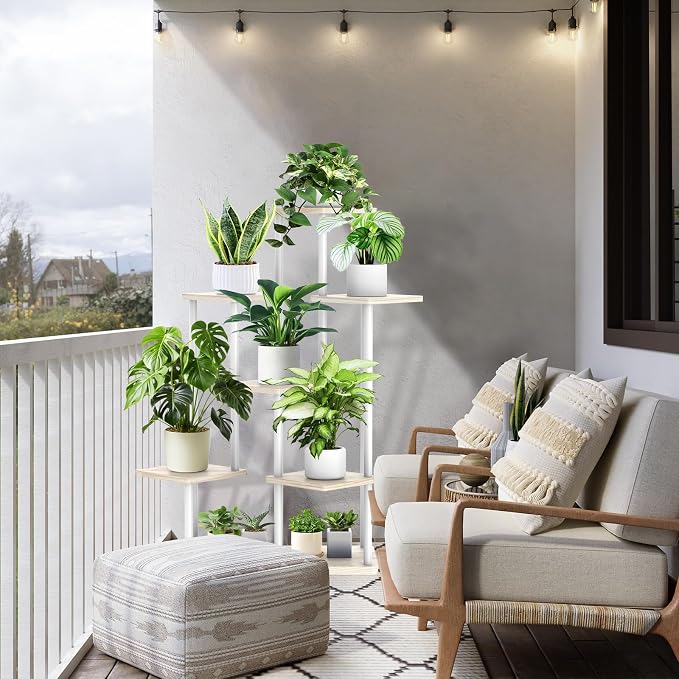 7 Tier Plant Stand Indoor, Thickened Metal Wood Corner Plant Shelf Stands - Image 7