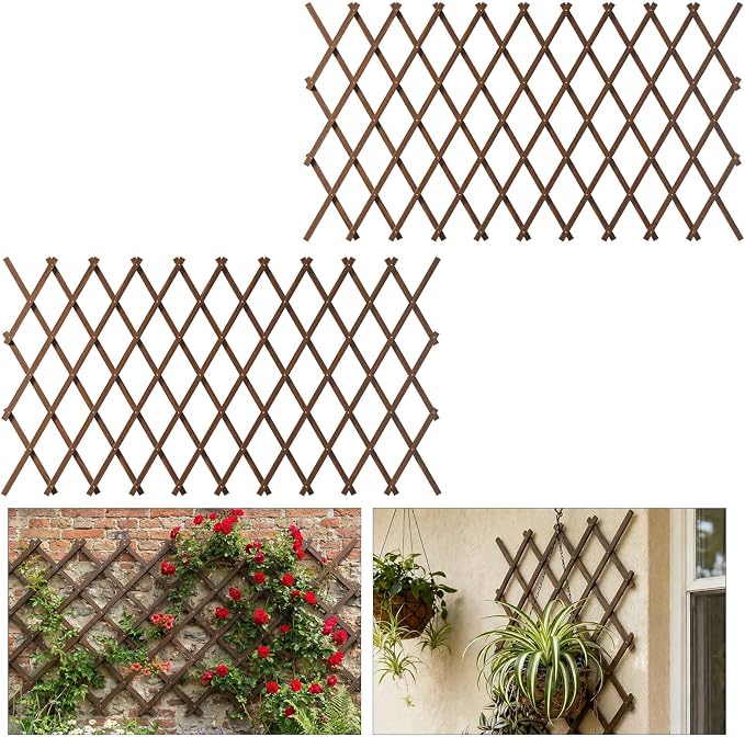2 PCS Expandable Garden Trellis, Wooden Lattice Fence Wall Panel Lattice Panels by Tilinyanone