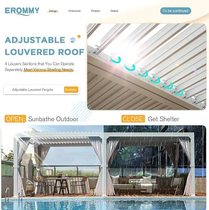 EROMMY Louvered Pergola 10' x 20' Outdoor Hard Top Pergola - Image 2