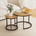 Smuxee Nesting Coffee Table Set of 2, 23.6" Round Coffee Table Brown Wood by Smuxee
